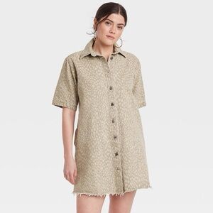 *NWT* Universal Thread Brown and Tan Denim Leopard Mini Shirt Dress, Size Small